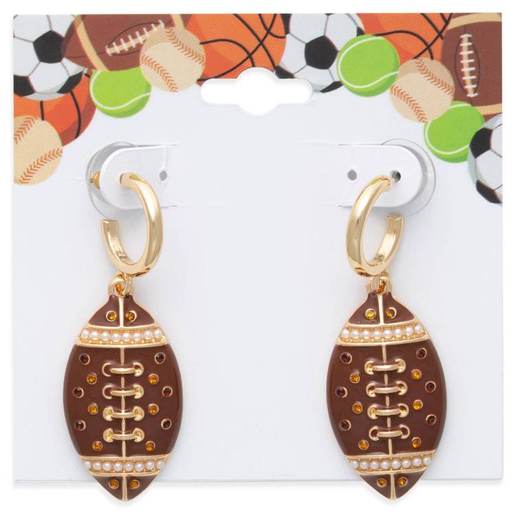 Gold-Tone Football Charm Drop Earrings