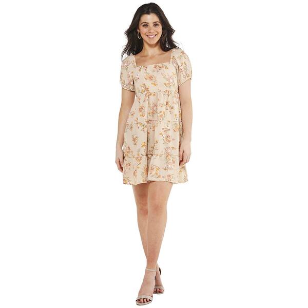 Juniors Pink Rose Jade Tiered Shift Dress - image 