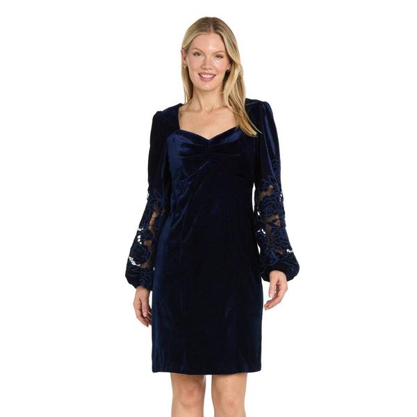 Womens R&M Richards Floral Cutout Sleeve Velvet A-Line Dress