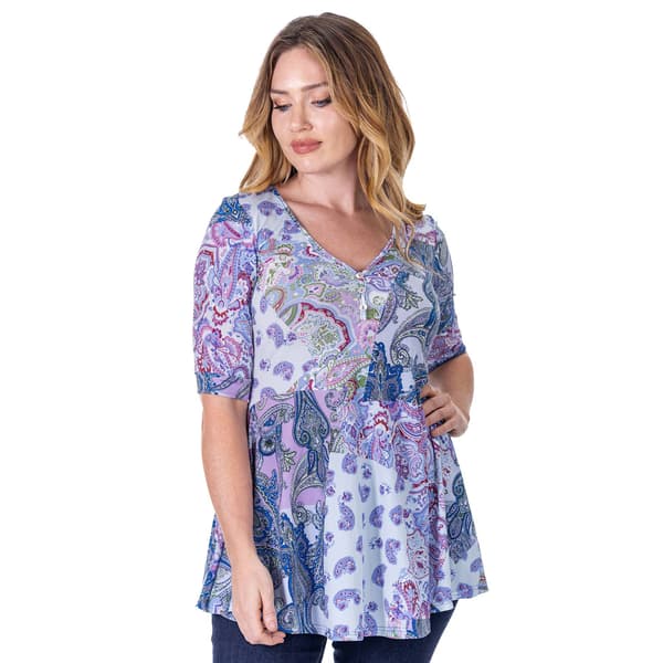 Womens 24/7 Comfort Apparel Paisley Elbow Sleeve V-Neck Top - image 