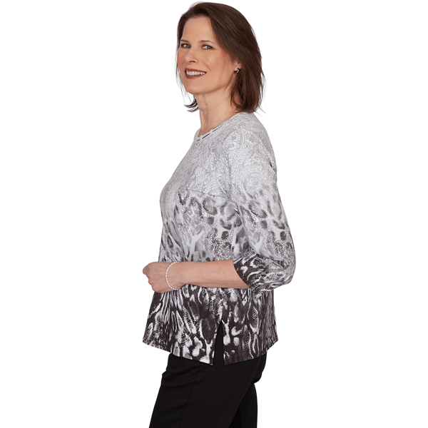 Petite Alfred Dunner Classics 3/4 Sleeve Ombre Abstract Blouse