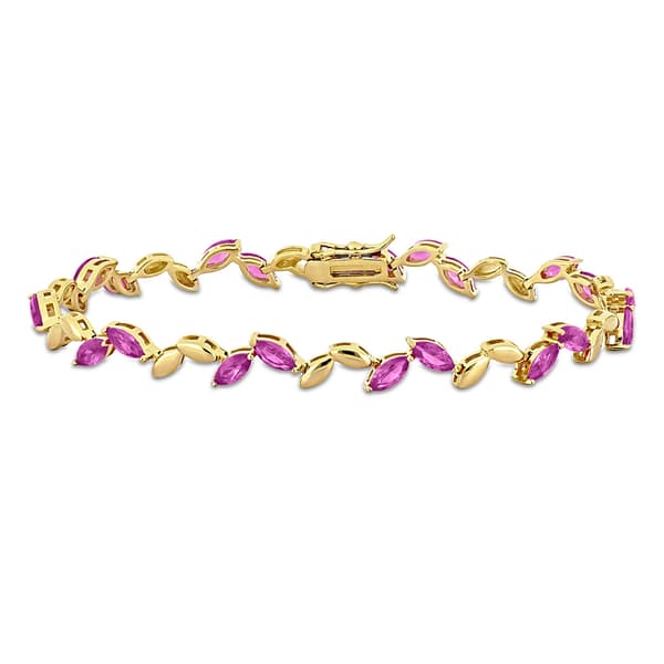 Sophia B 9 1/2ctw. Created Pink Sapphire Gold Plated Bracelet - image 