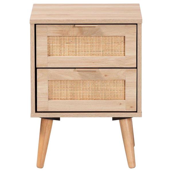 Baxton Studio Baird Oak Brown Wood/Rattan 2-Drawer Nightstand