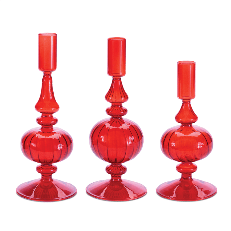 Melrose Ribbed Glass Taper Candle Holder - Set of 3