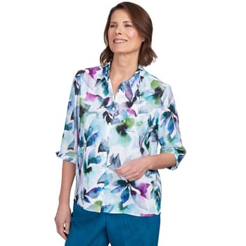 Womens Alfred Dunner Classics Watercolor Floral Blouse - Boscov's