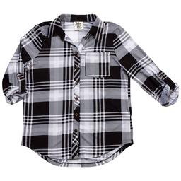 Girls (7-16) Jolie & Joy Button Front Yummy Plaid Shirt - Black