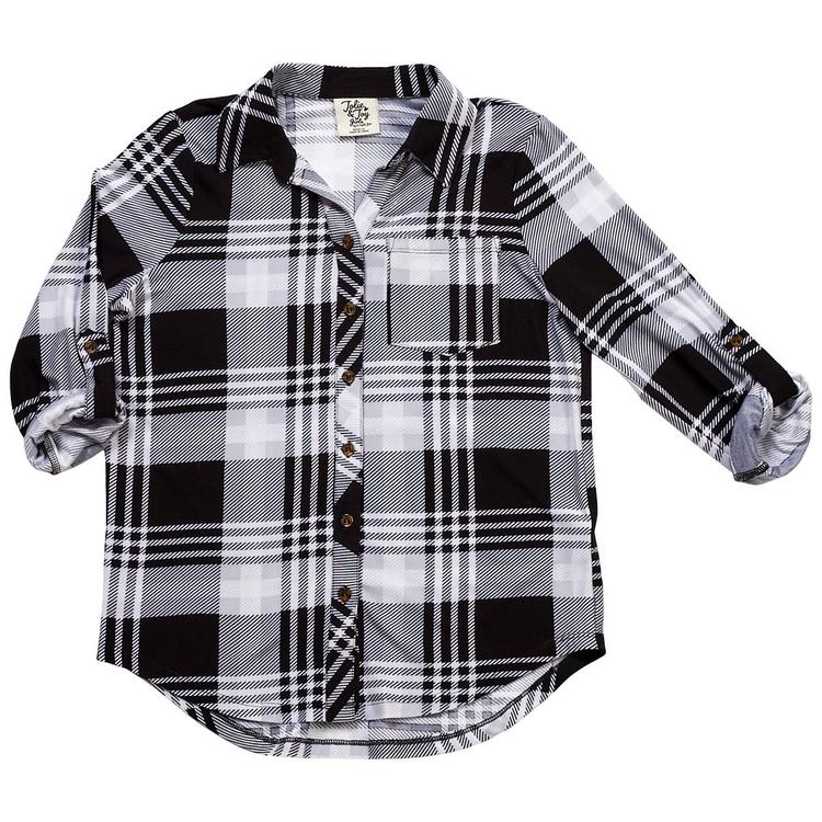 Girls (7-16) Jolie & Joy Button Front Yummy Plaid Shirt - Black
