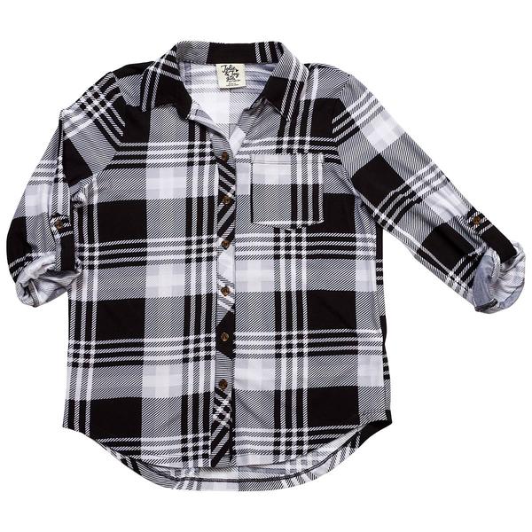 Girls (7-16) Jolie & Joy Button Front Yummy Plaid Shirt - Black - image 