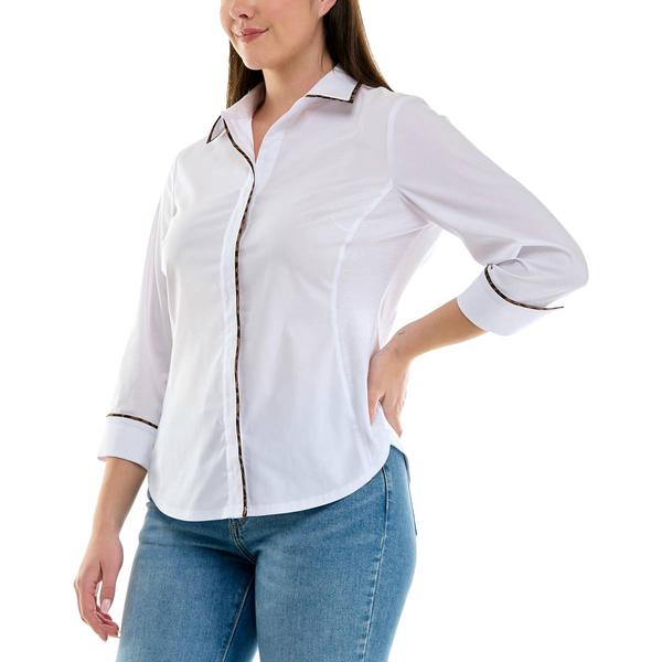 Womens Zac & Rachel 3/4 Sleeve Leopard Trim Blouse