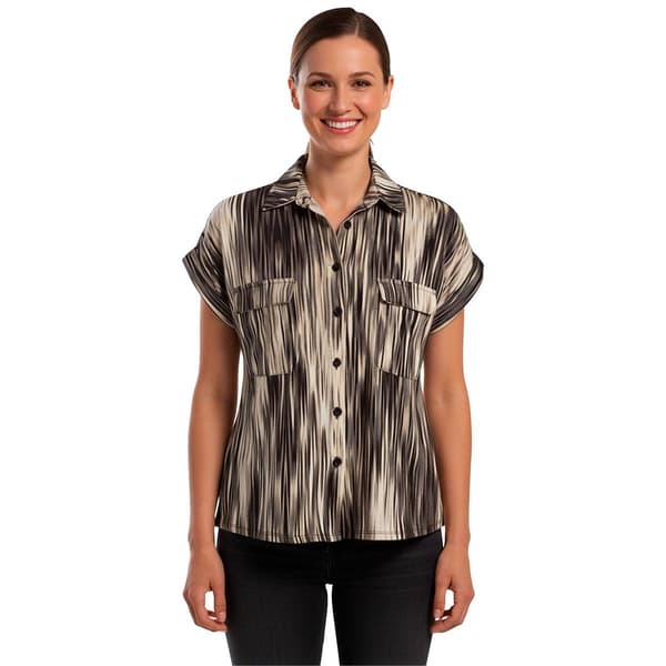 Womens Cocomo Short Sleeve Stripe Button Front Blouse - image 