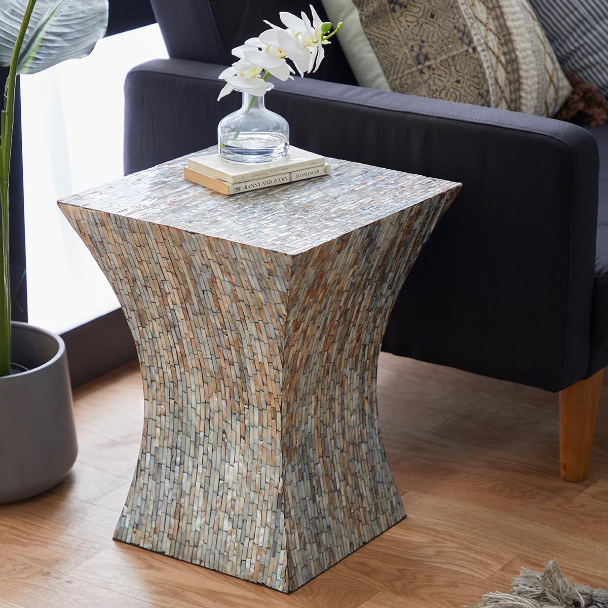 9th & Pike® Multi Geometric Mussel Shells And Wood Accent Table