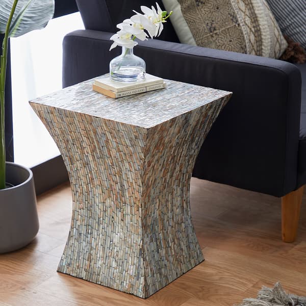9th & Pike&#174; Multi Geometric Mussel Shells And Wood Accent Table