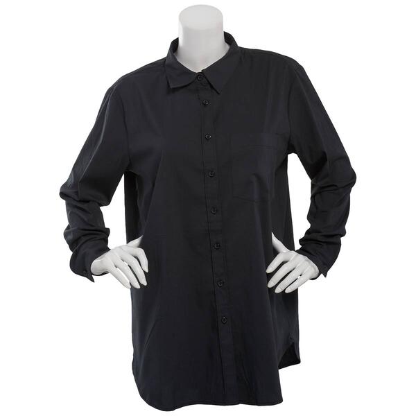 Womens NY Collection Roll Tab Casual Button Down Poplin Top - image 