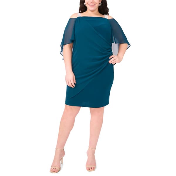 Plus Size MSK Side Drape Capelet Overlay Dress