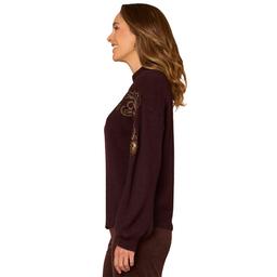Womens Democracy Bead Embroidered Sleeve Mock Neck Sweater