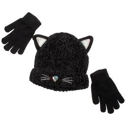 Girls Capelli(R) New York Chenille Kitty Beanie w/ Gloves