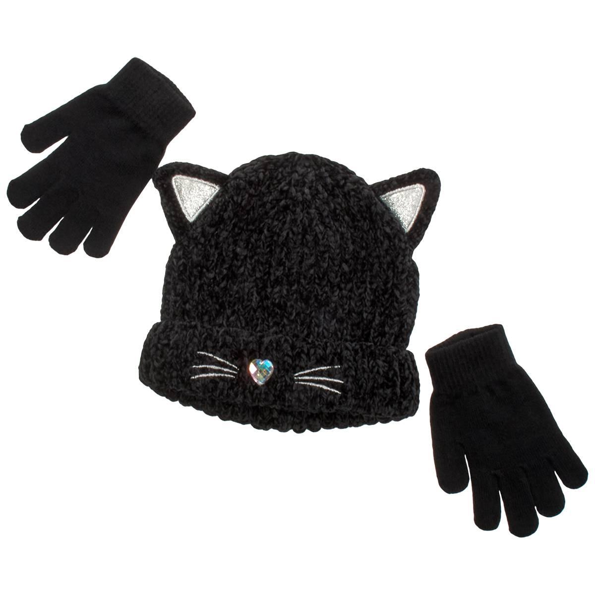 Girls Capelli(R) New York Chenille Kitty Beanie w/ Gloves
