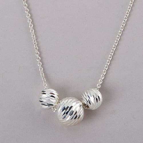 Sterling Silver 3 Graduated Diamond Cut Bead Necklace - image 