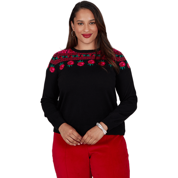 Plus Size Ruby Rd. Mysterious Romance Fair Isle Rose Sweater