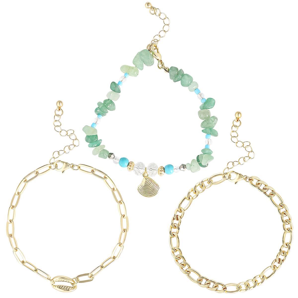 Jessica Simpson Figaro Chain Cowrie & Green Beaded Anklet...