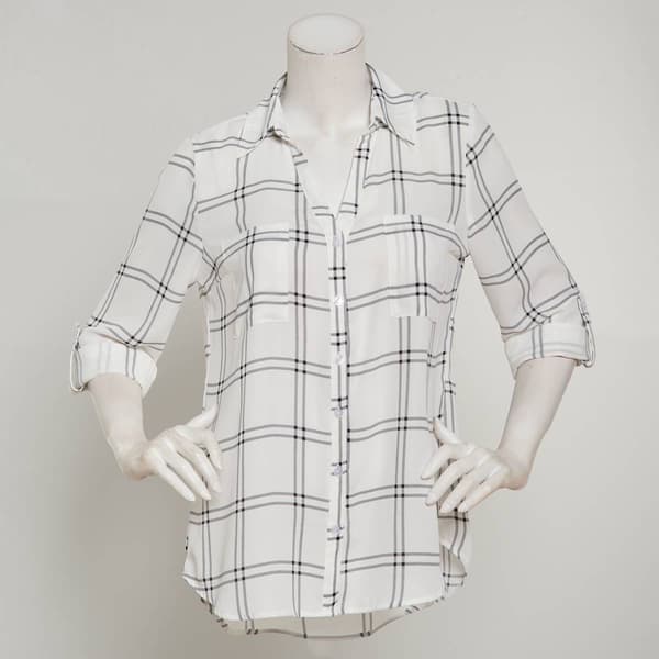 Juniors A. Byer Windowpane Button Front Portofino Blouse - image 