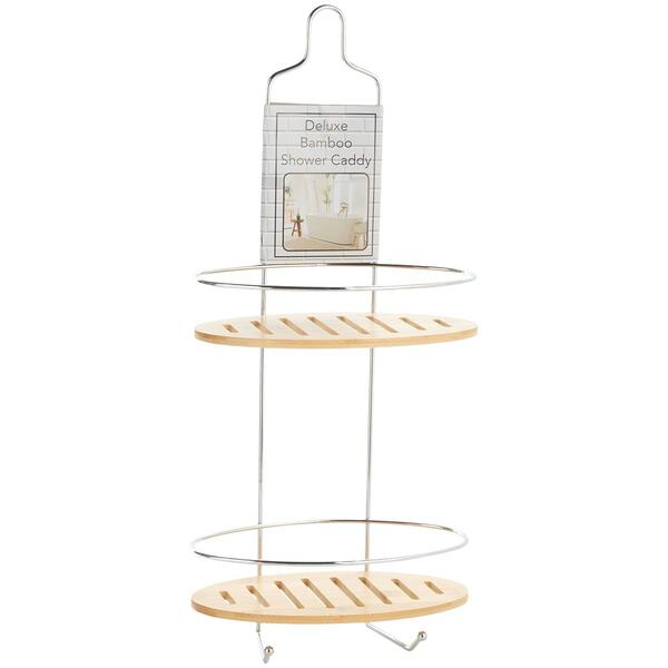 Deluxe Bamboo & Chrome Shower Caddy - image 