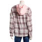 Juniors No Comment Hooded Oversized Plaid Flannel Shirt- Pink - image 3