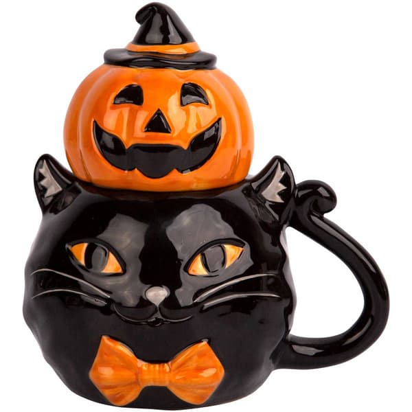 Home Essentials Black Cat Mug w/ Pumpkin Lid - image 