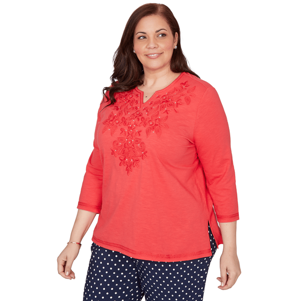 Plus Size Alfred Dunner Port Side 3/4 Sleeve Embroidery Blouse