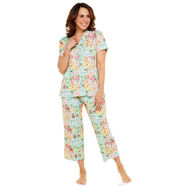 Plus Size White Orchid Short Sleeve Gardens Floral Pajama Set