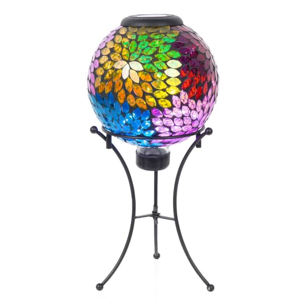 Alpine 8in. Mosaic Solar Glass Ball w/ Metal Stand