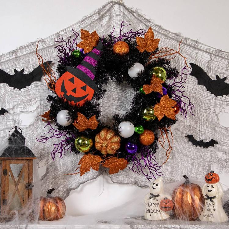 Northlight Seasonal Witches Hat Jack-O-Lantern Halloween Wreath