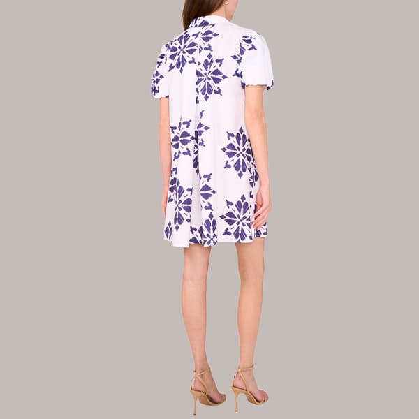 Womens MSK Short Puff Sleeve Geometric Shift Dress