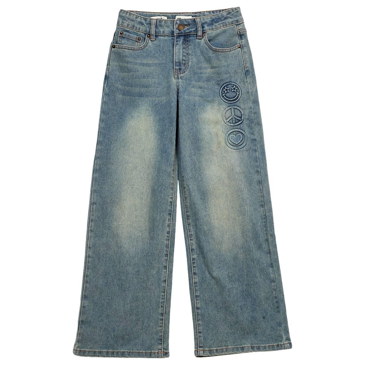 Girls (7-14) Em & Cass Embossed Smiley/Peace/Heart Wide Leg Jeans
