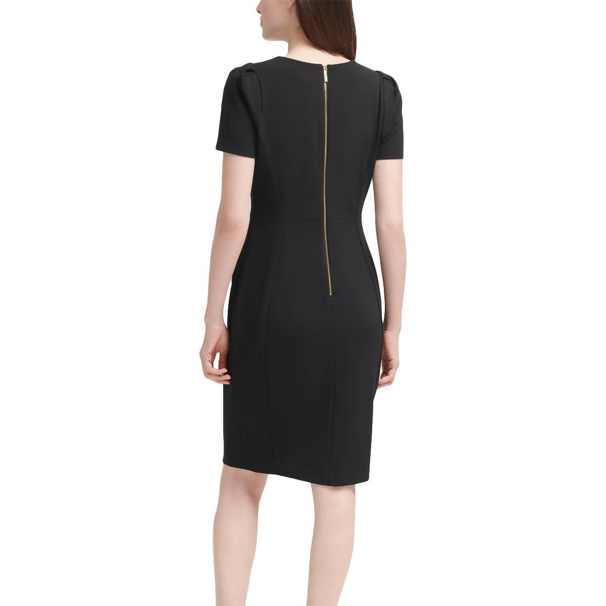 Womens Calvin Klein Short Sleeve Solid Crepe Sheath Dress
