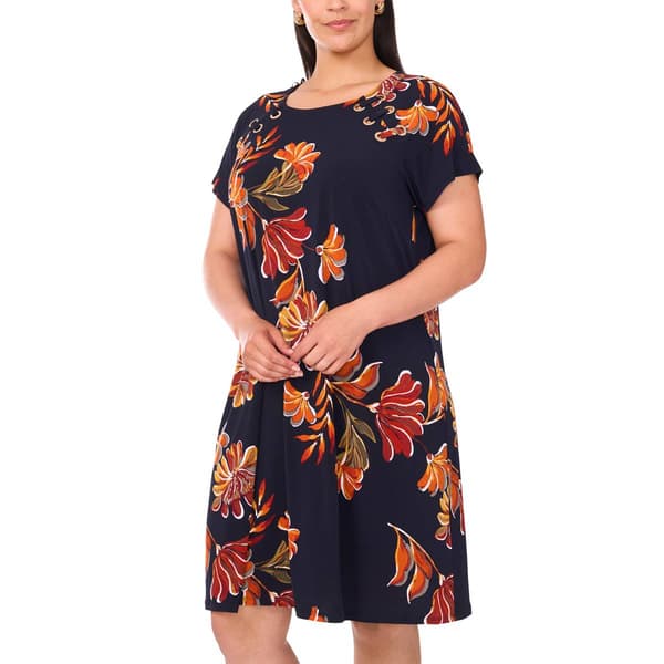 Plus Size MSK Short Sleeve Grommet Floral Shift Dress