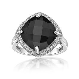 Gemminded Sterling Silver Onyx & White Sapphire Ring