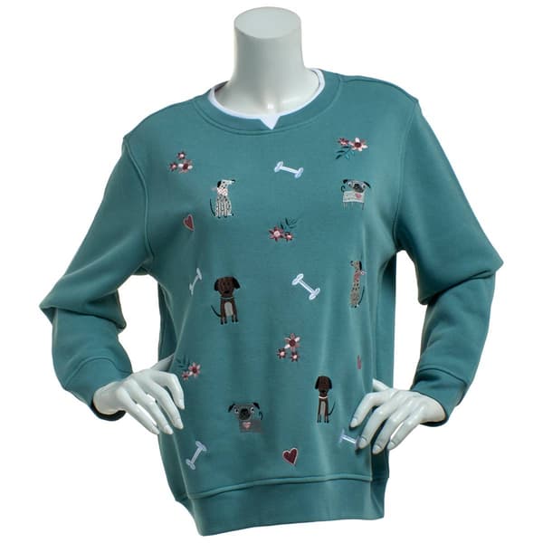 Plus Size Hasting & Smith Dogs Embroidered Fleece Sweatshirt