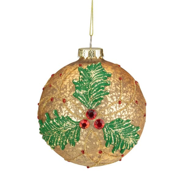 Northlight 4in. Gold Holly Berry Mercury Glass Christmas Ornament - image 