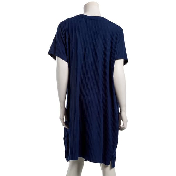 Plus Size Nicole Miller Short Sleeve Wide Rib V-Neck Nightshirt
