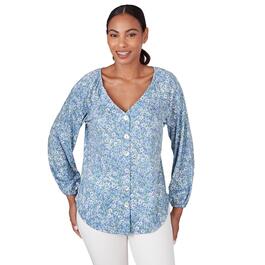 Womens Skye&#39;&#39;s The Limit Sky and Sea Long Sleeve Button Front Top