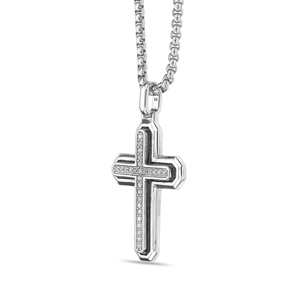 Mens Lynx 1/2ctw. Lab-Grown Diamond Cross Necklace-LGM0026P50SIL
