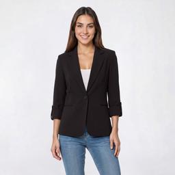 Petite AK Anne Klein Roll Sleeve One Button Notch Collar Blazer