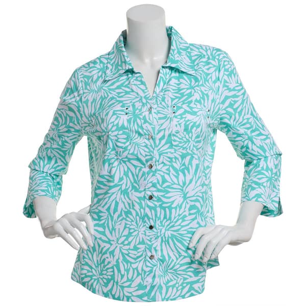 Womens Emily Daniels 3/4 Sleeve Knit To Fit Button Down - image 