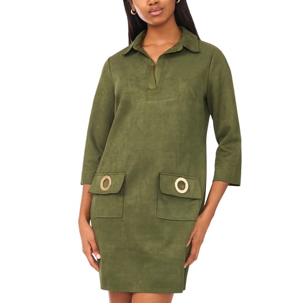 Womens MSK Long Sleeve Suede Grommet Pocket Shift Dress