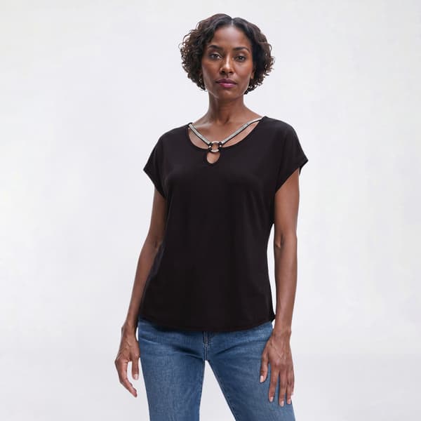 Womens Love Scarlet Short Sleeve O-Ring Keyhole Neck Blouse - image 
