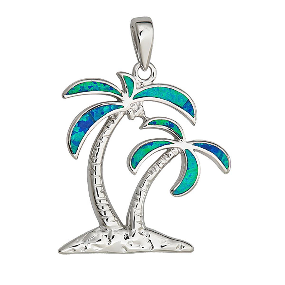 Gemstone Classics™ Silver Created Opal Palms Tree Necklace
