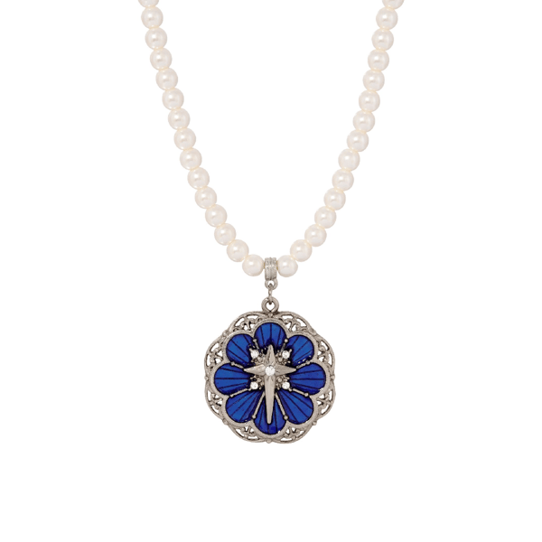 Symbols of Faith Silver-Tone Star of Bethlehem Pearl Necklace