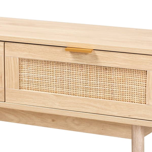 Baxton Studio Baird Oak Brown Wood/Rattan 2-Drawer Console Table