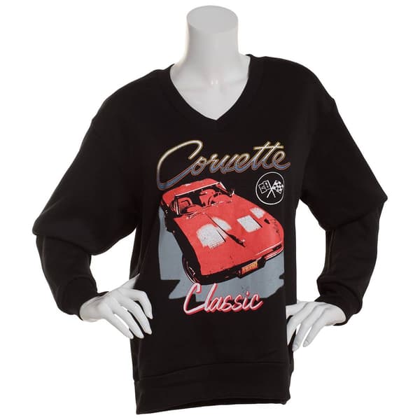 Juniors Corvette Oversized V-Neck Pullover Sweatshirt - image 